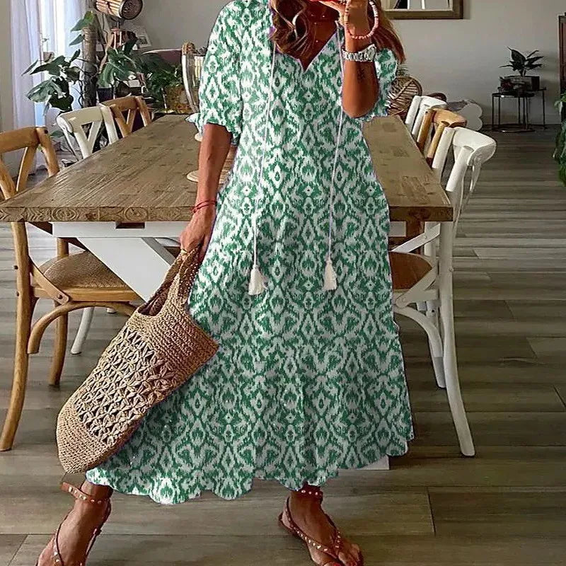 Bohemian Floral V-Neck Maxi Dress