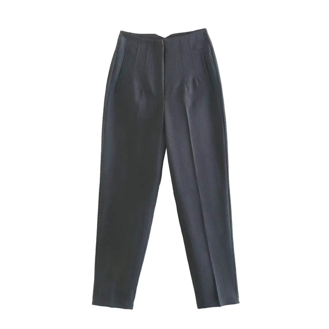 High-Waist Zipper Straight Trousers
