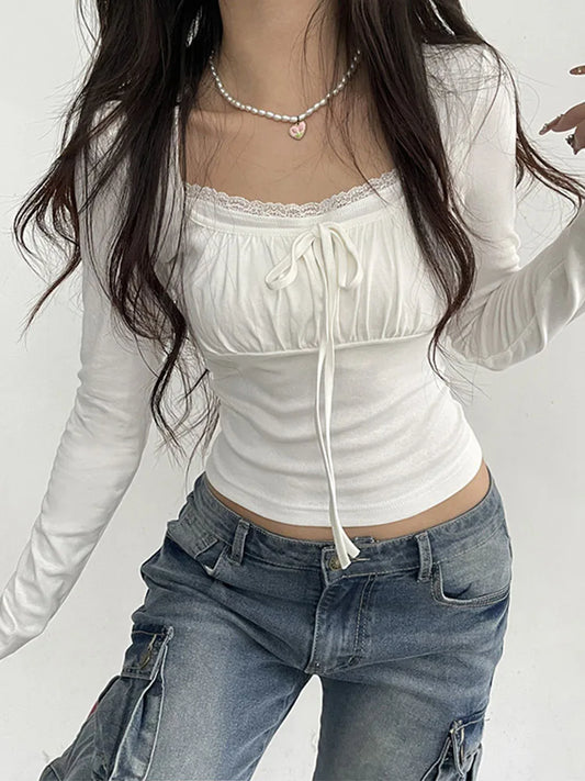 Square-Neck Ruched Crop Top