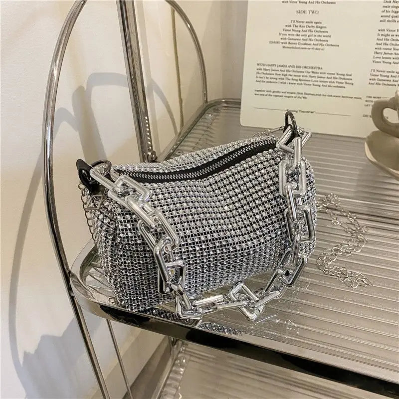 Rhinestone Chain Bucket Bag
