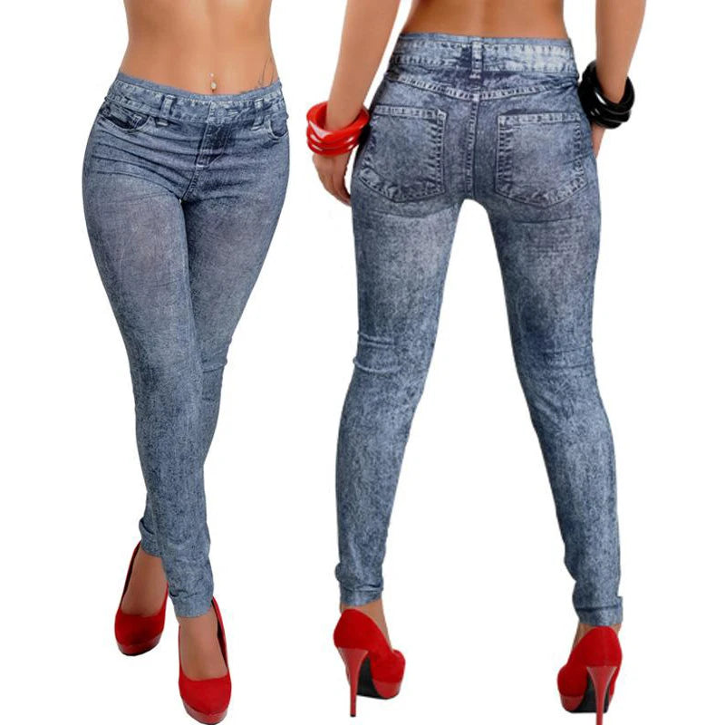 Stretch Denim-Look Skinny Leggings