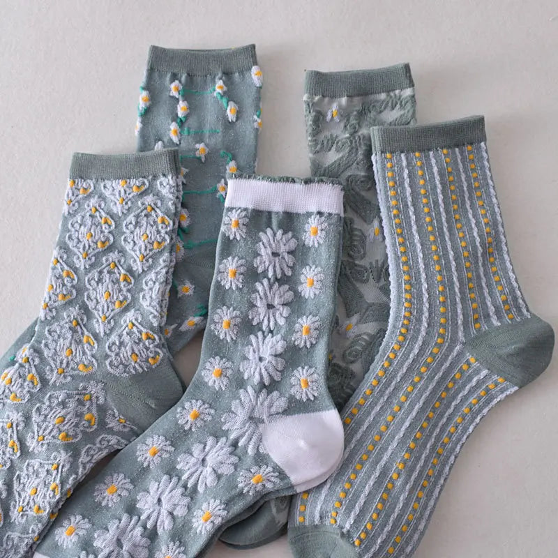Embroidered Floral Crew Socks