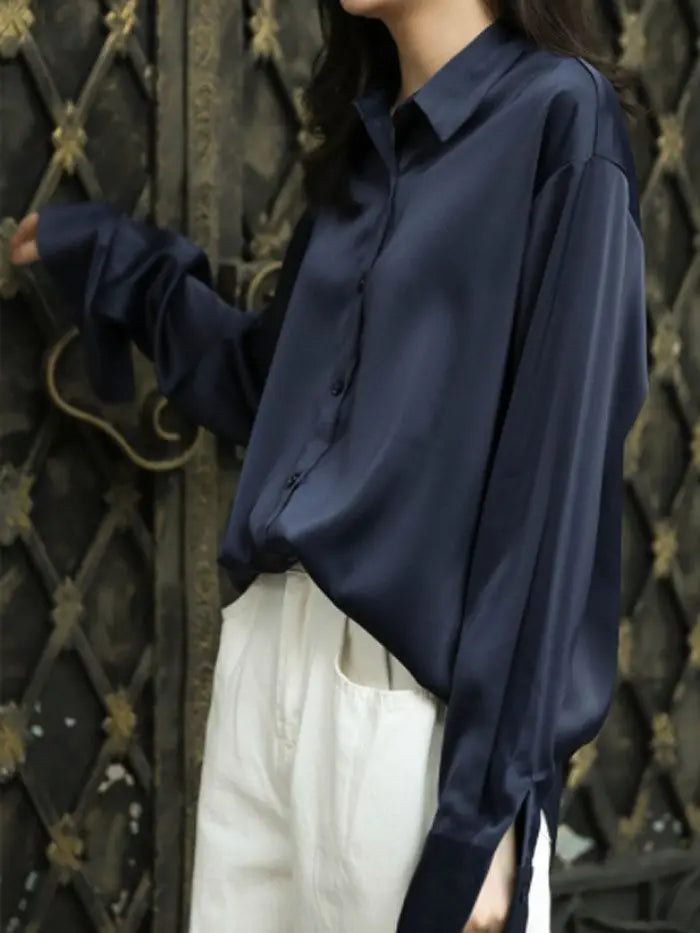 Vintage Button-Up Long-Sleeve Blouse