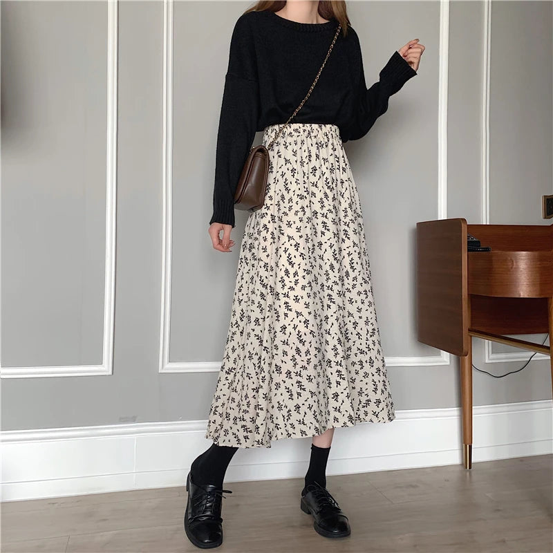 Floral Drawstring Midi Skirt