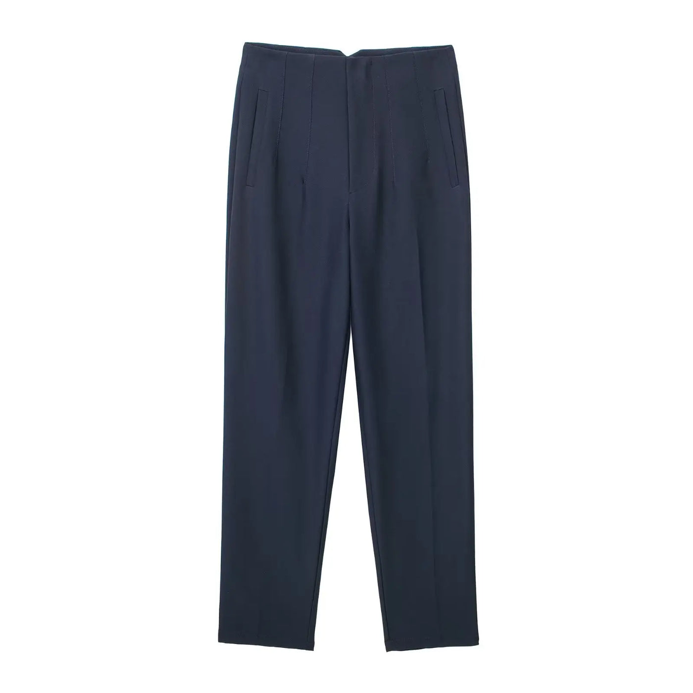 High-Waist Zipper Straight Trousers