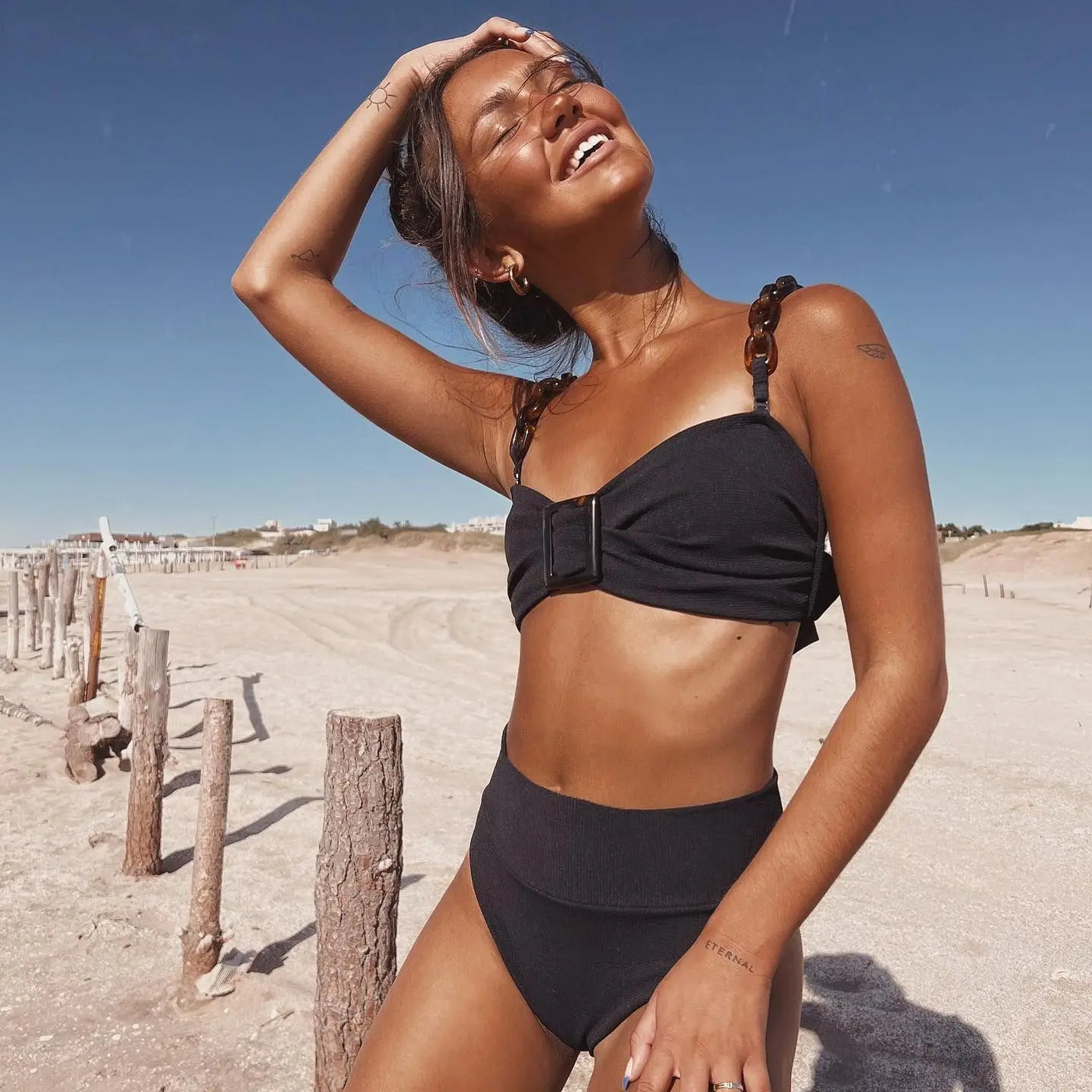 Ribbed Ruffle Bandeau Bikini