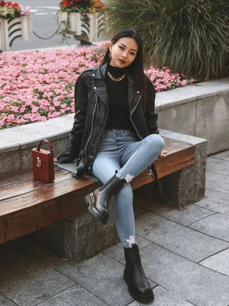 Black PU Motorcycle Jacket