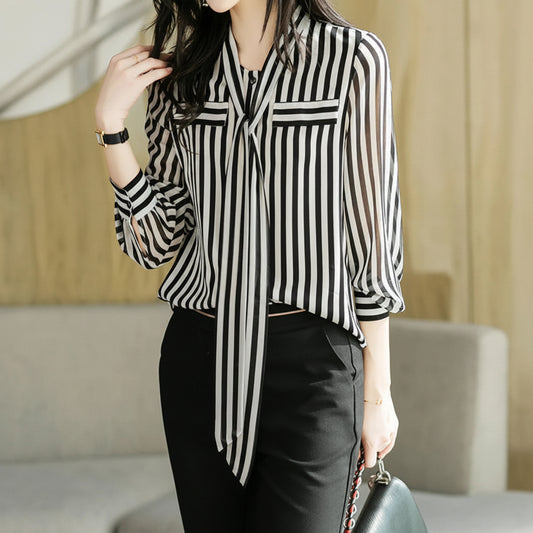 Leopard Scarf-Collar Office Blouse
