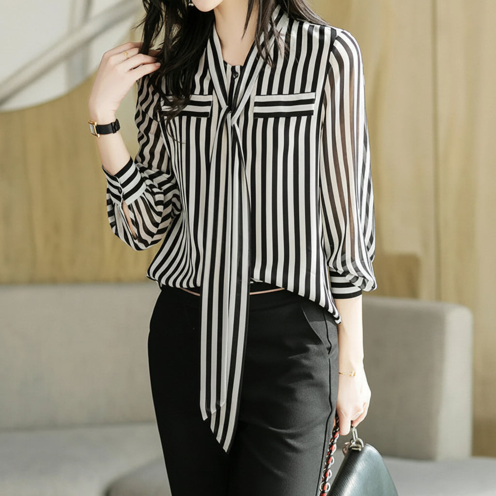 Leopard Scarf-Collar Office Blouse