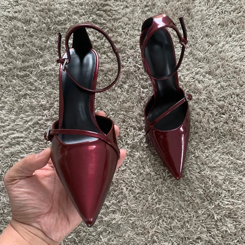 Patent Ankle-Strap Stiletto Pumps