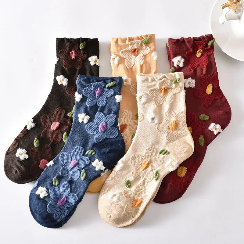 Embroidered Floral Crew Socks