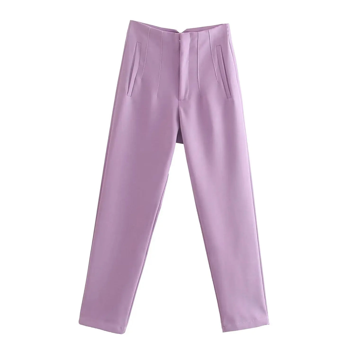High-Waist Zipper Straight Trousers