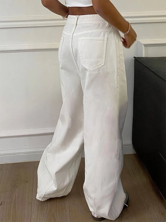 Pleated Wide-Leg Cotton Jeans