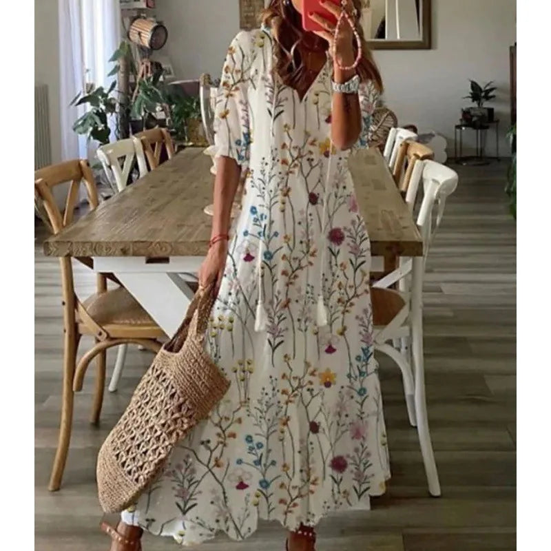 Bohemian Floral V-Neck Maxi Dress