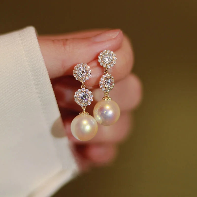 Rhinestone Flower Pearl Studs