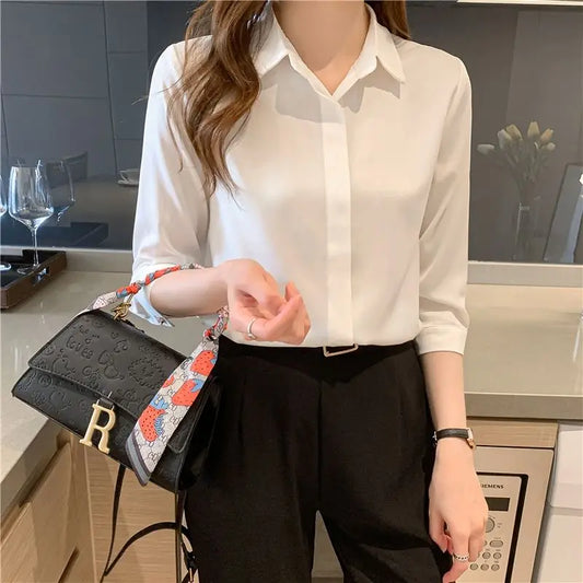 Turn-Down Collar Office Blouse