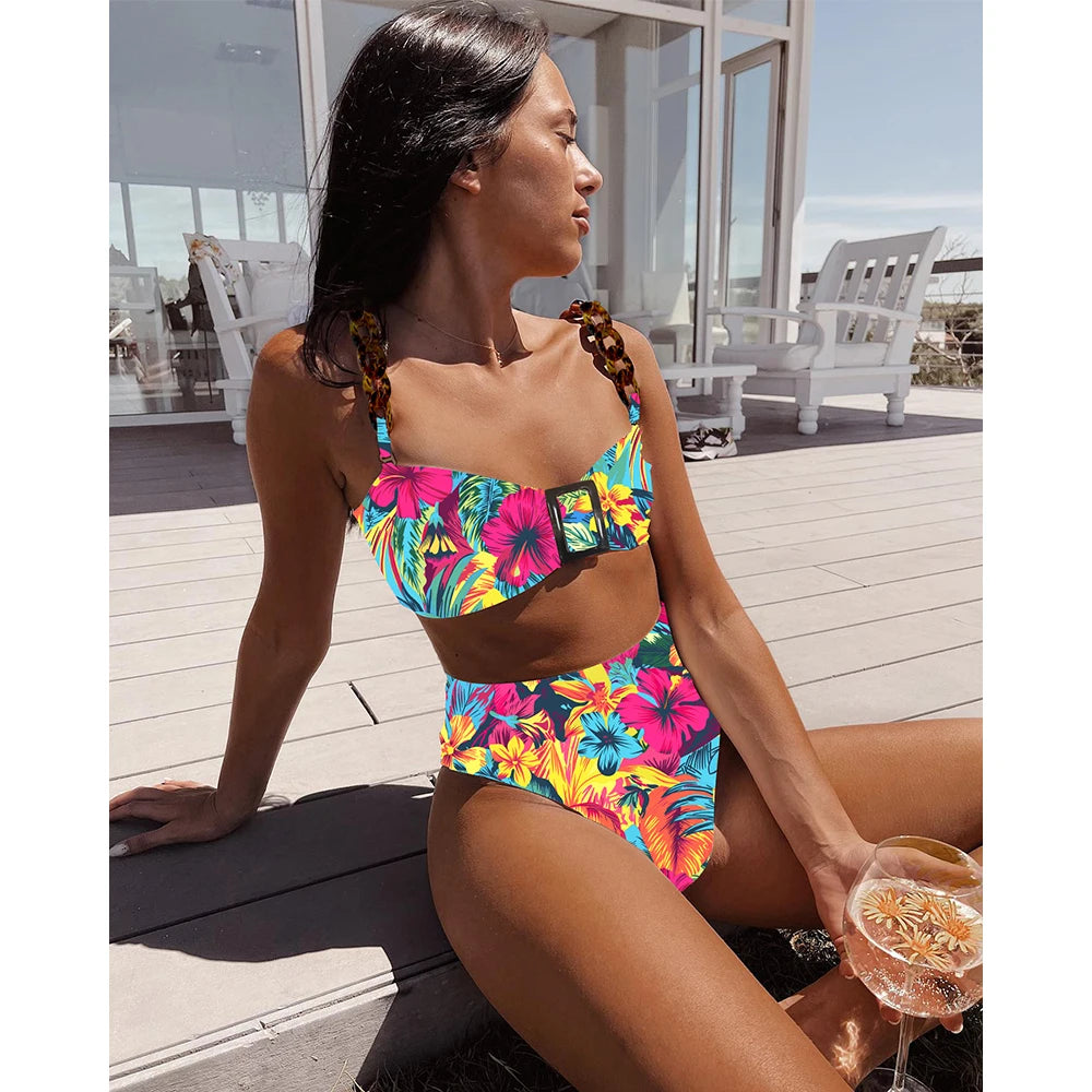 Ribbed Ruffle Bandeau Bikini