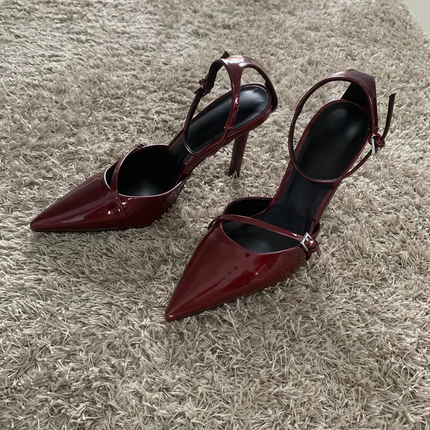 Patent Ankle-Strap Stiletto Pumps