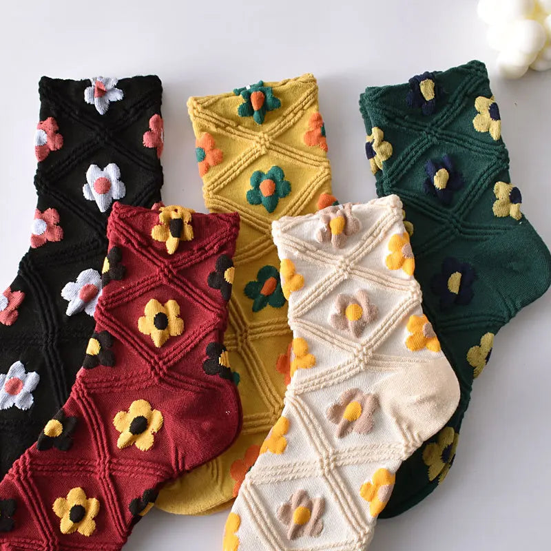 Embroidered Floral Crew Socks