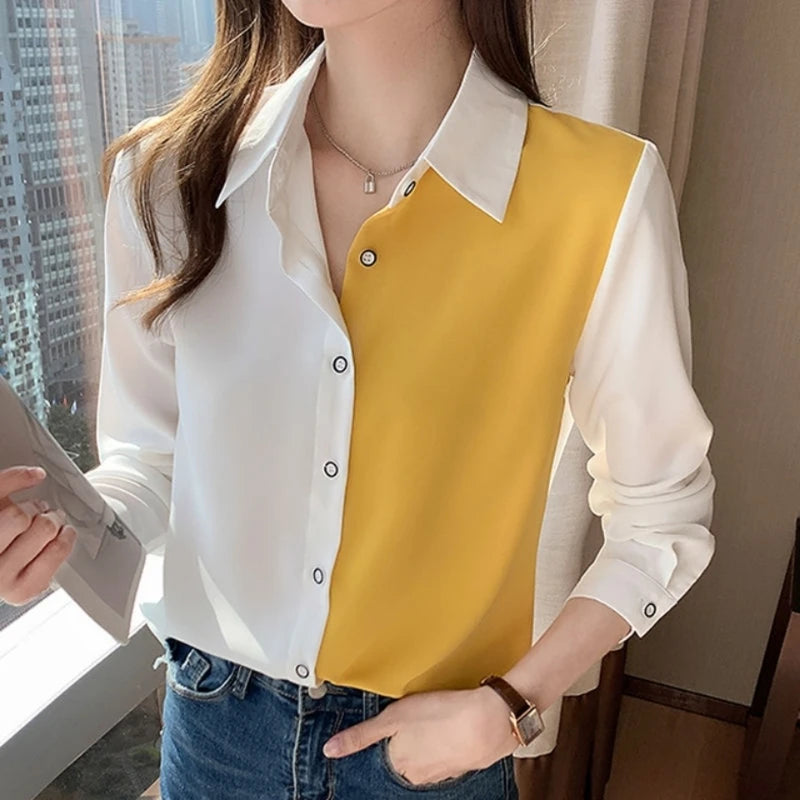 Turn-Down Collar Office Blouse