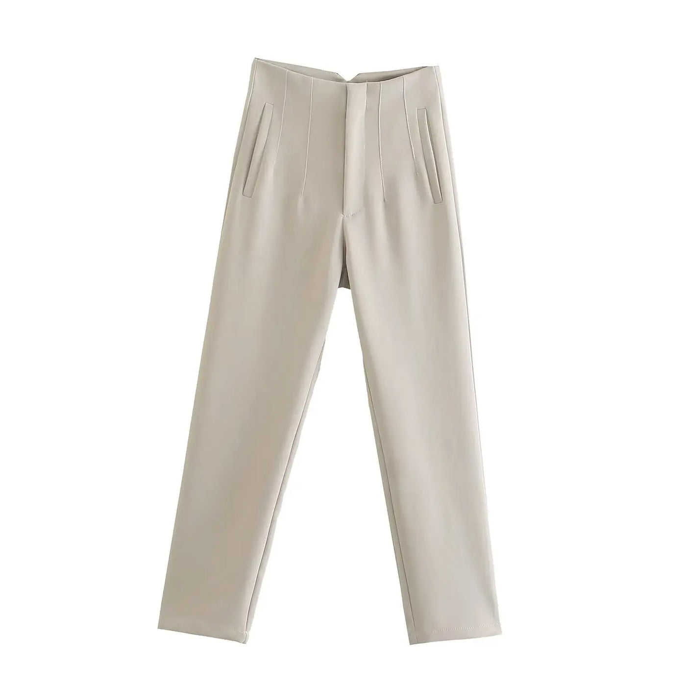 High-Waist Zipper Straight Trousers