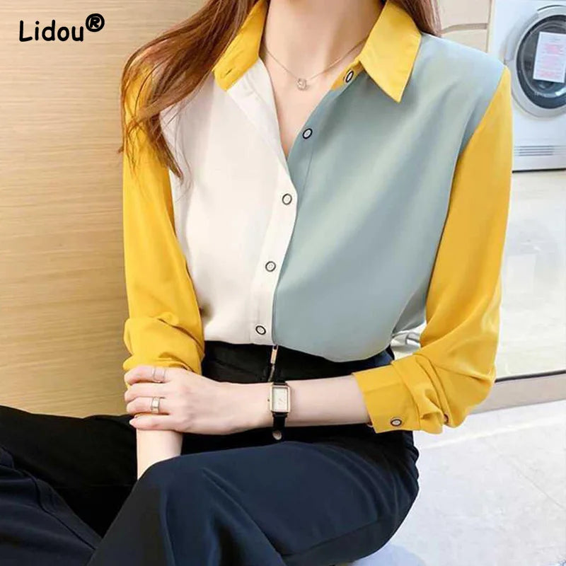 Turn-Down Collar Office Blouse