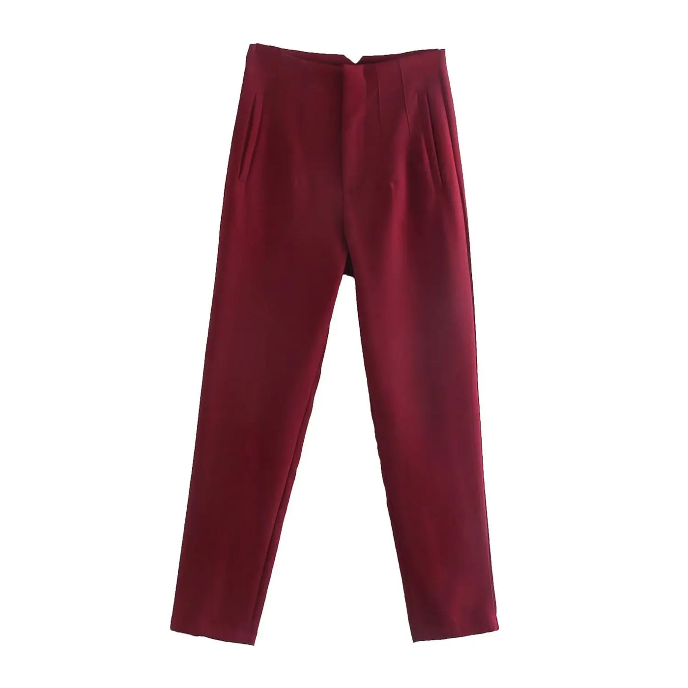 High-Waist Zipper Straight Trousers