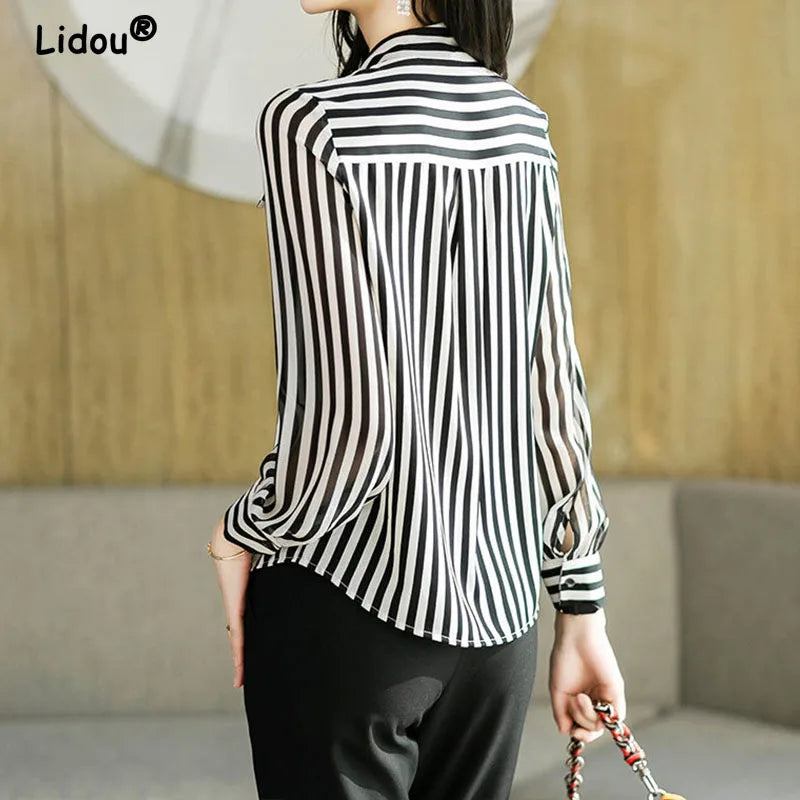 Leopard Scarf-Collar Office Blouse