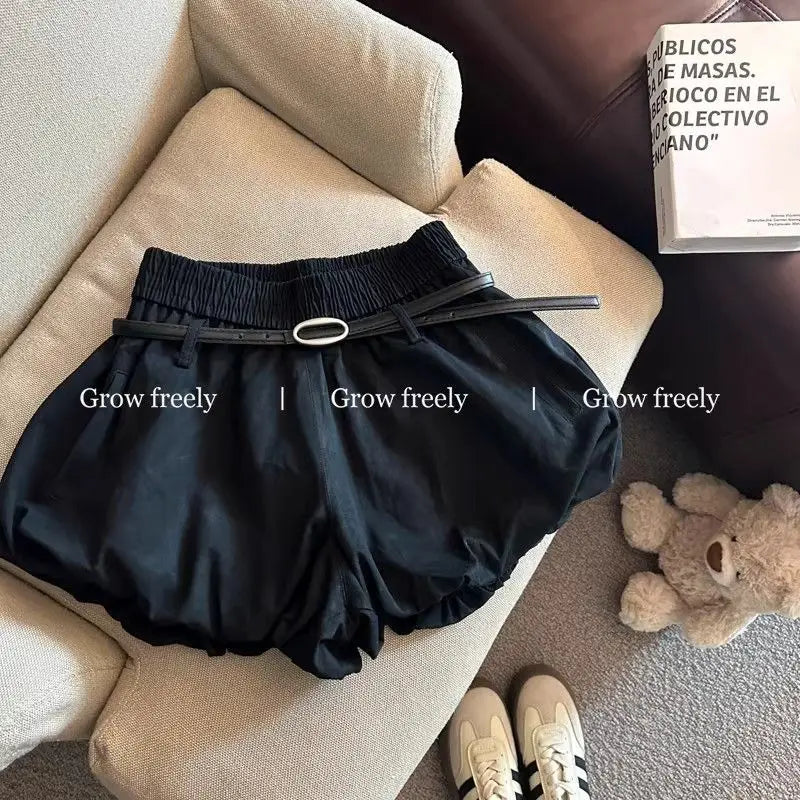 Belted Elastic-Waist Summer Shorts