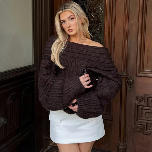 Off-Shoulder Loose Retro Sweater