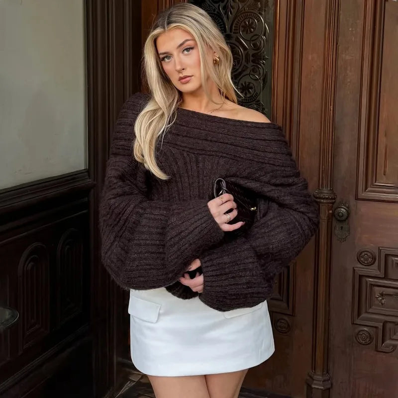 Off-Shoulder Loose Retro Sweater