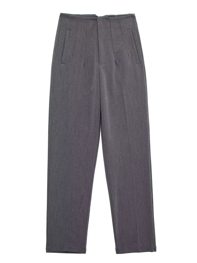 High-Waist Zipper Straight Trousers