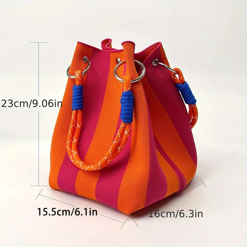 Colorblock Knitted Bucket Bag