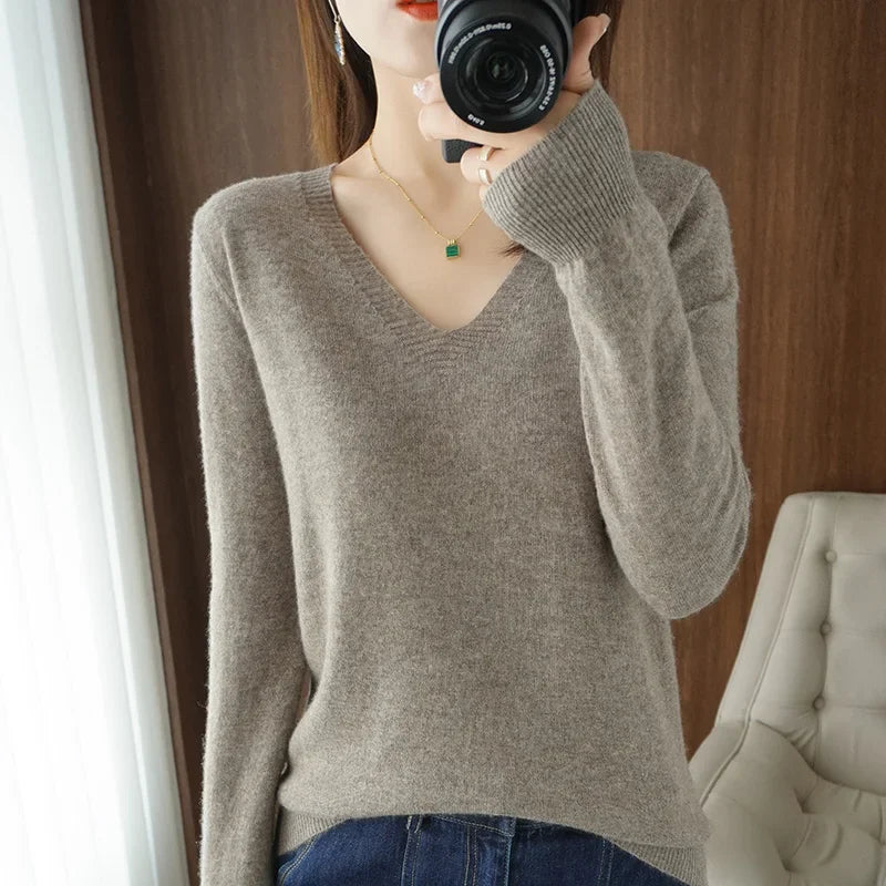 V-Neck High-Stretch Knit Sweater