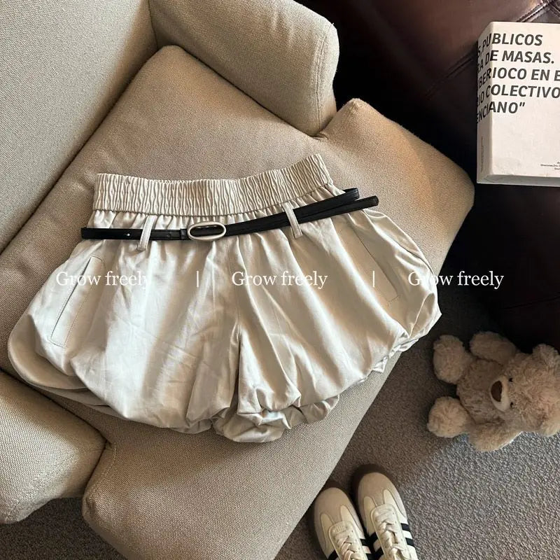 Belted Elastic-Waist Summer Shorts