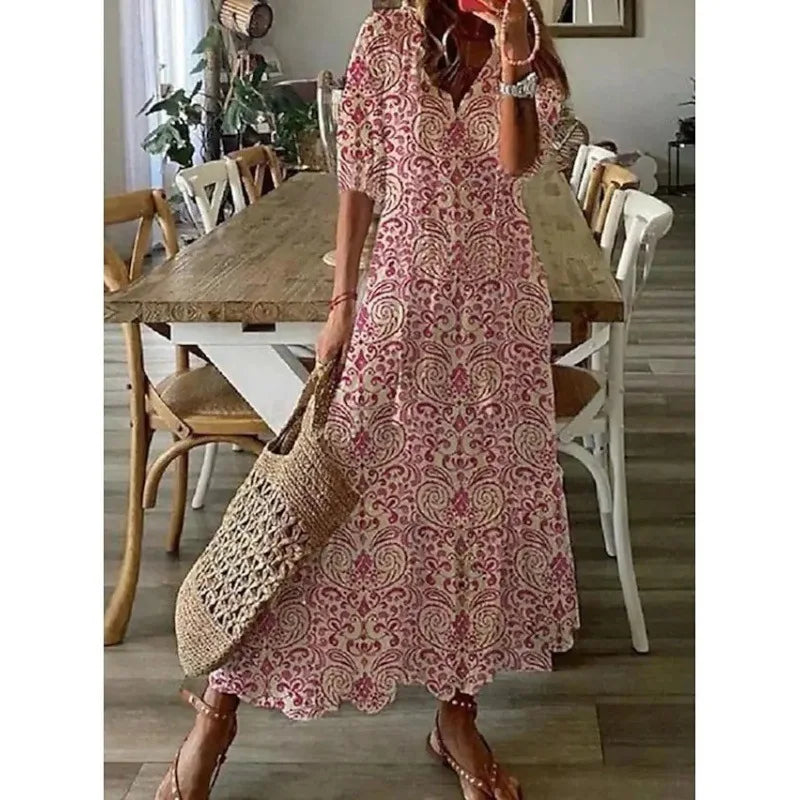 Bohemian Floral V-Neck Maxi Dress