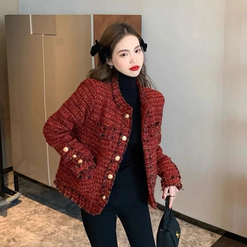 Red Plaid Tweed Jacket