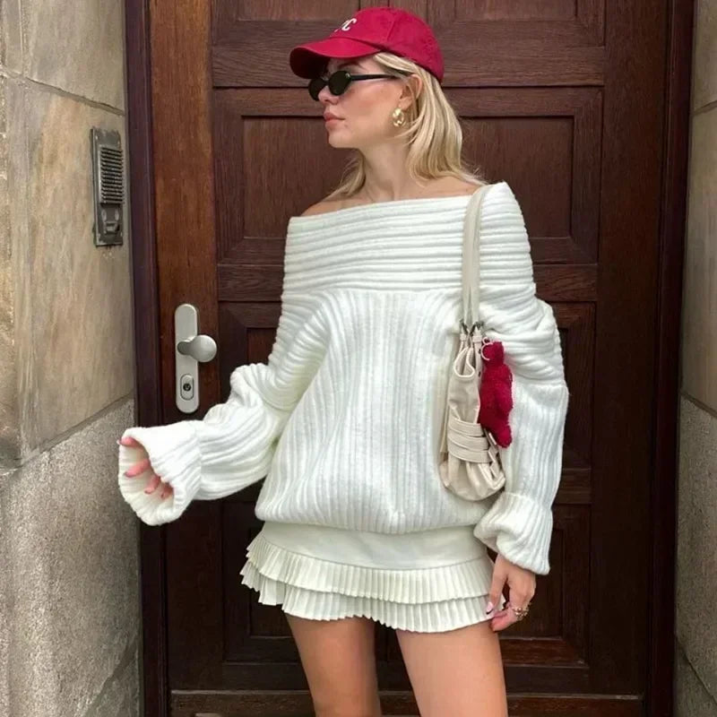 Off-Shoulder Loose Retro Sweater