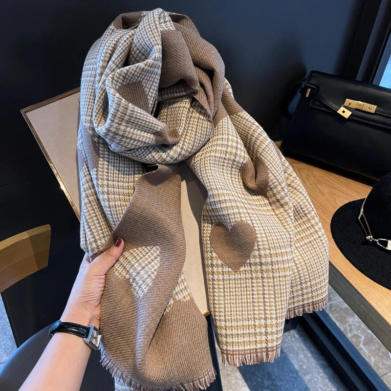 Double-Sided Heart Plaid Scarf