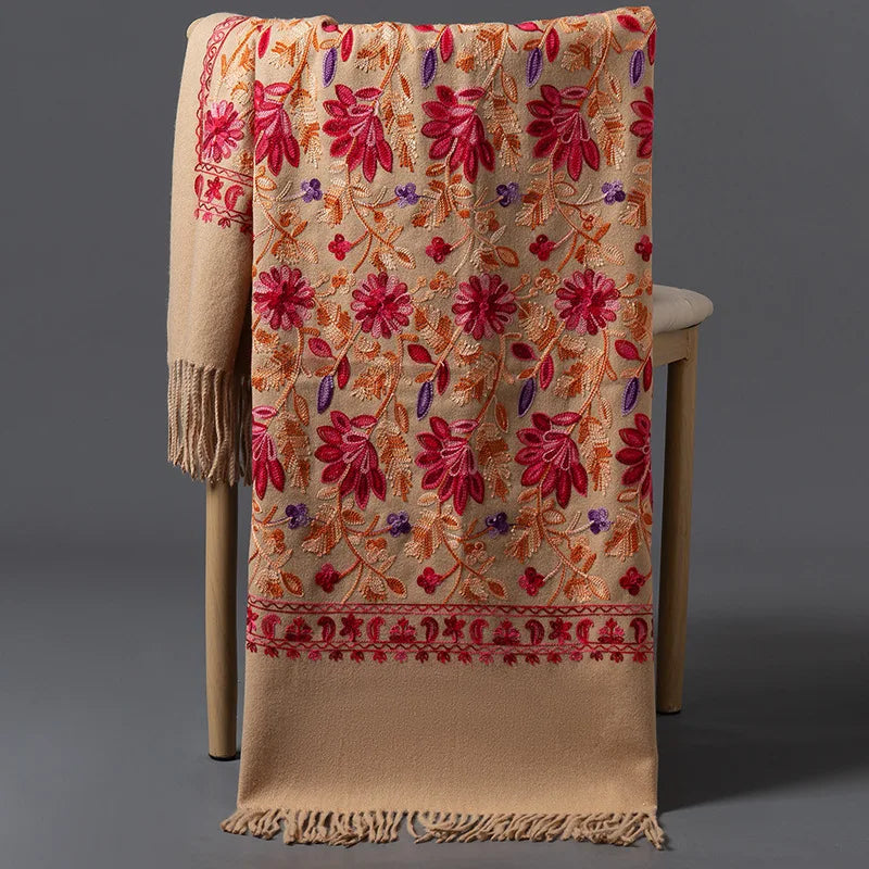 Embroidered Cashmere Blend Shawl