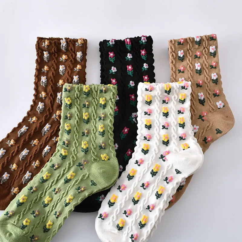 Embroidered Floral Crew Socks