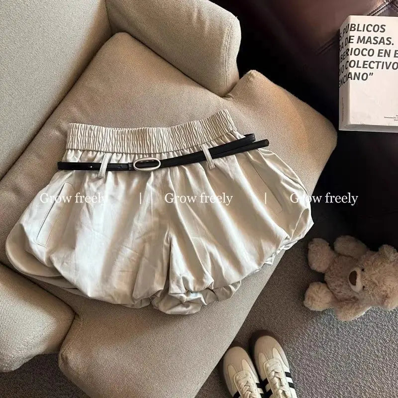Belted Elastic-Waist Summer Shorts