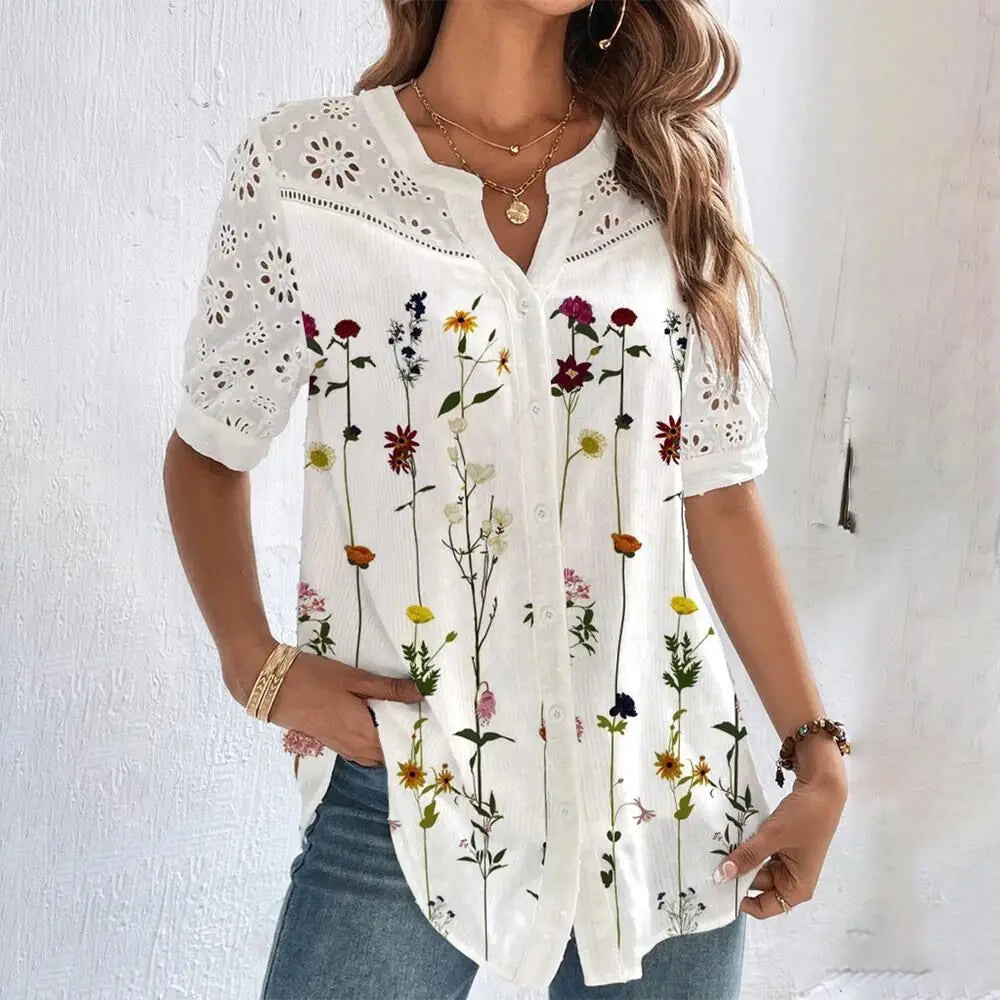 Printed Lace Loose-Fit Blouse