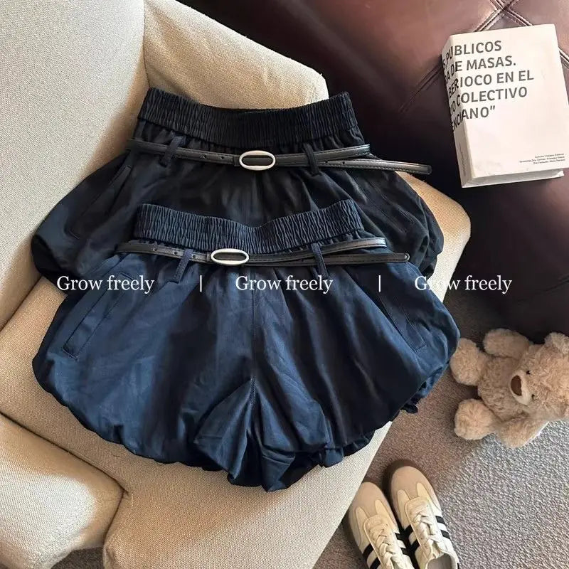 Belted Elastic-Waist Summer Shorts