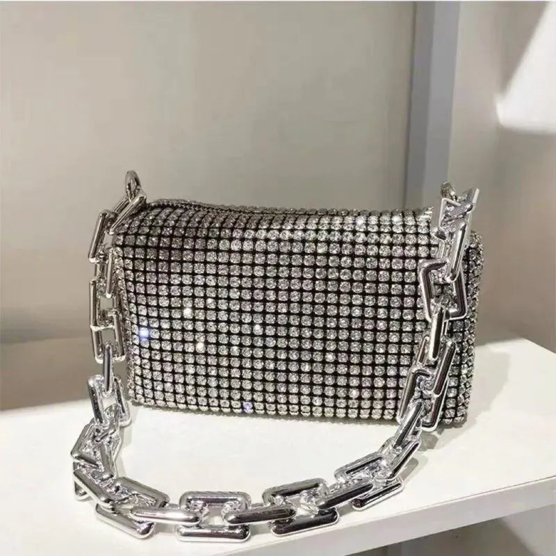 Rhinestone Chain Bucket Bag