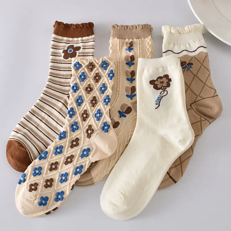 Embroidered Floral Crew Socks