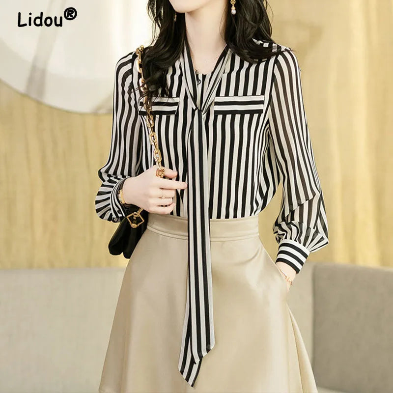 Leopard Scarf-Collar Office Blouse