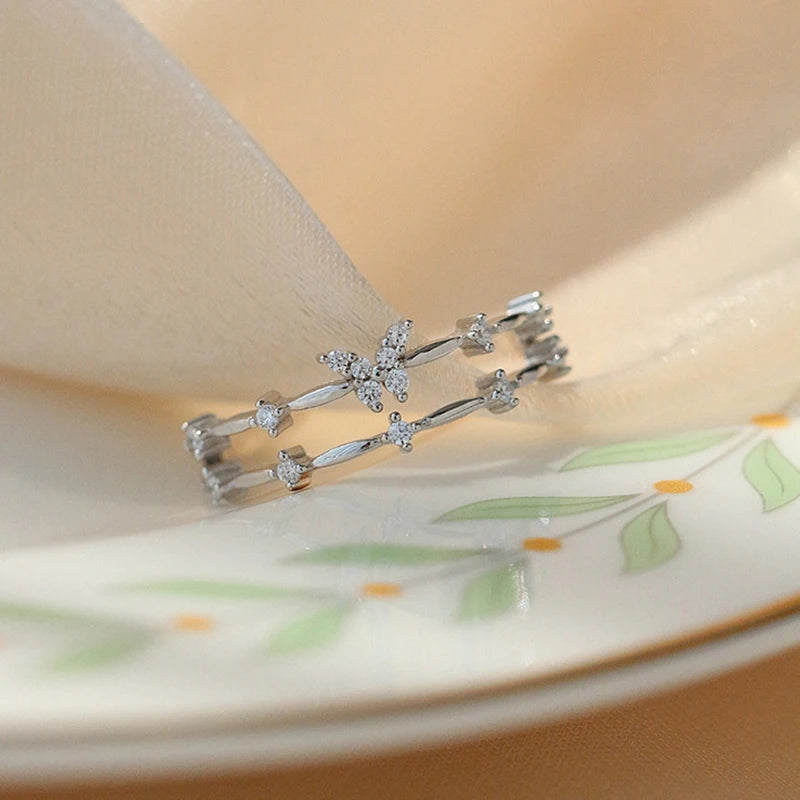 Adjustable Zircon Butterfly Ring