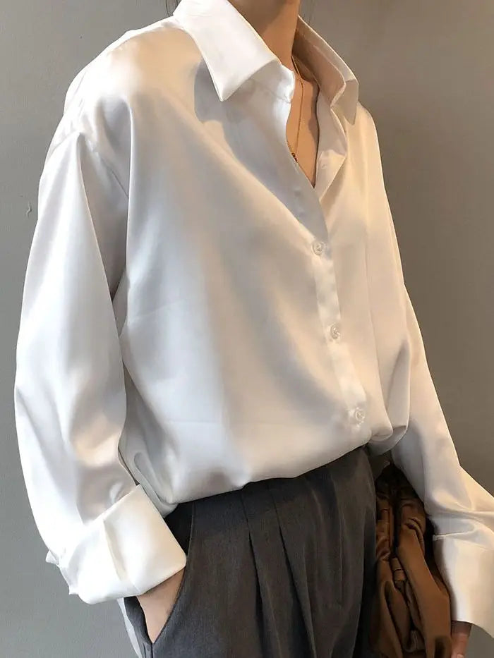 Vintage Button-Up Long-Sleeve Blouse