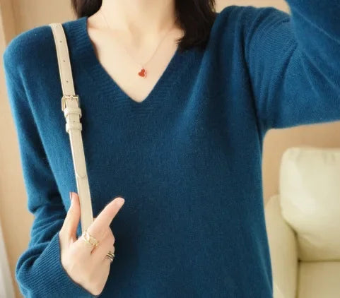 V-Neck High-Stretch Knit Sweater